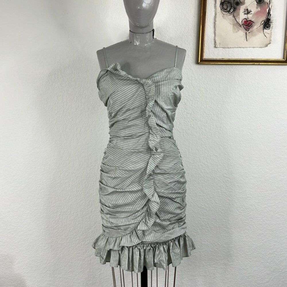 VTG Betsy Johnson Ruched Striped Ruffle Sweetheart Mini Cocktail Party Dress